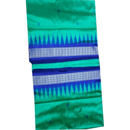 Traditional Handwoven Green and Blue Border Sambalpuri Sarees for women