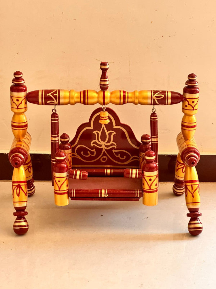 Sankheda Golden & Maroon Krishna Palna