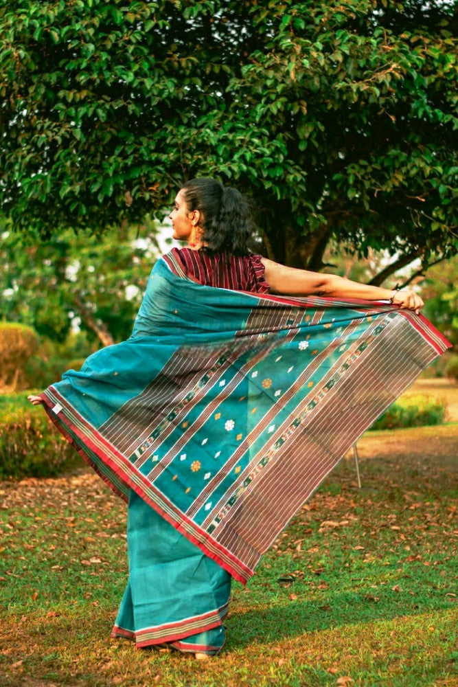 Sea Green & Maroon Designer Kotpad Saree