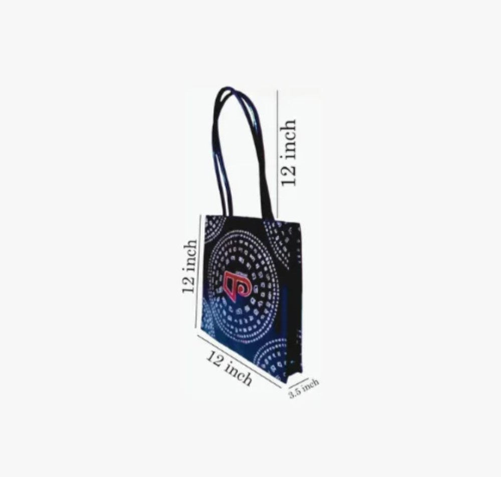 Shantiniketan Genuine Leather Handcarfted Bengali Letter Motif Black Shopping Bag For Woman( Bornomala)