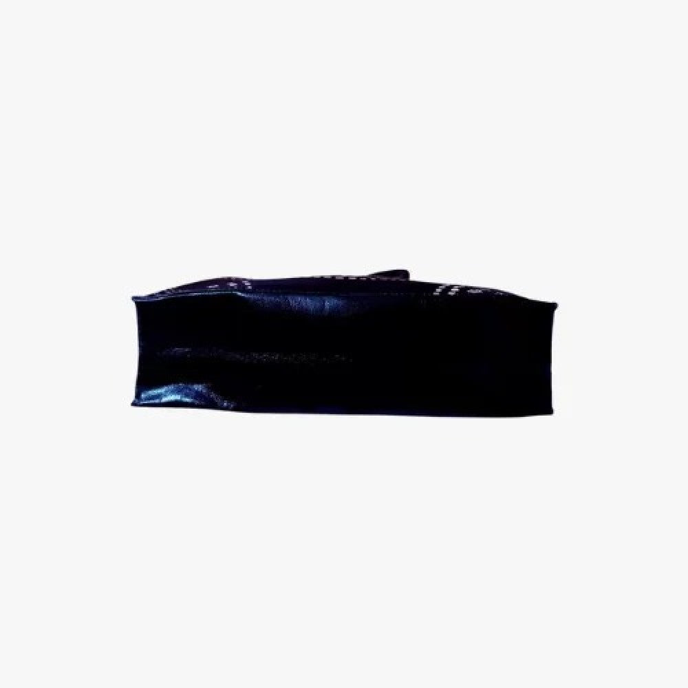 Shantiniketan Genuine Leather Handcarfted Bengali Letter Motif Black Shopping Bag For Woman( Bornomala)