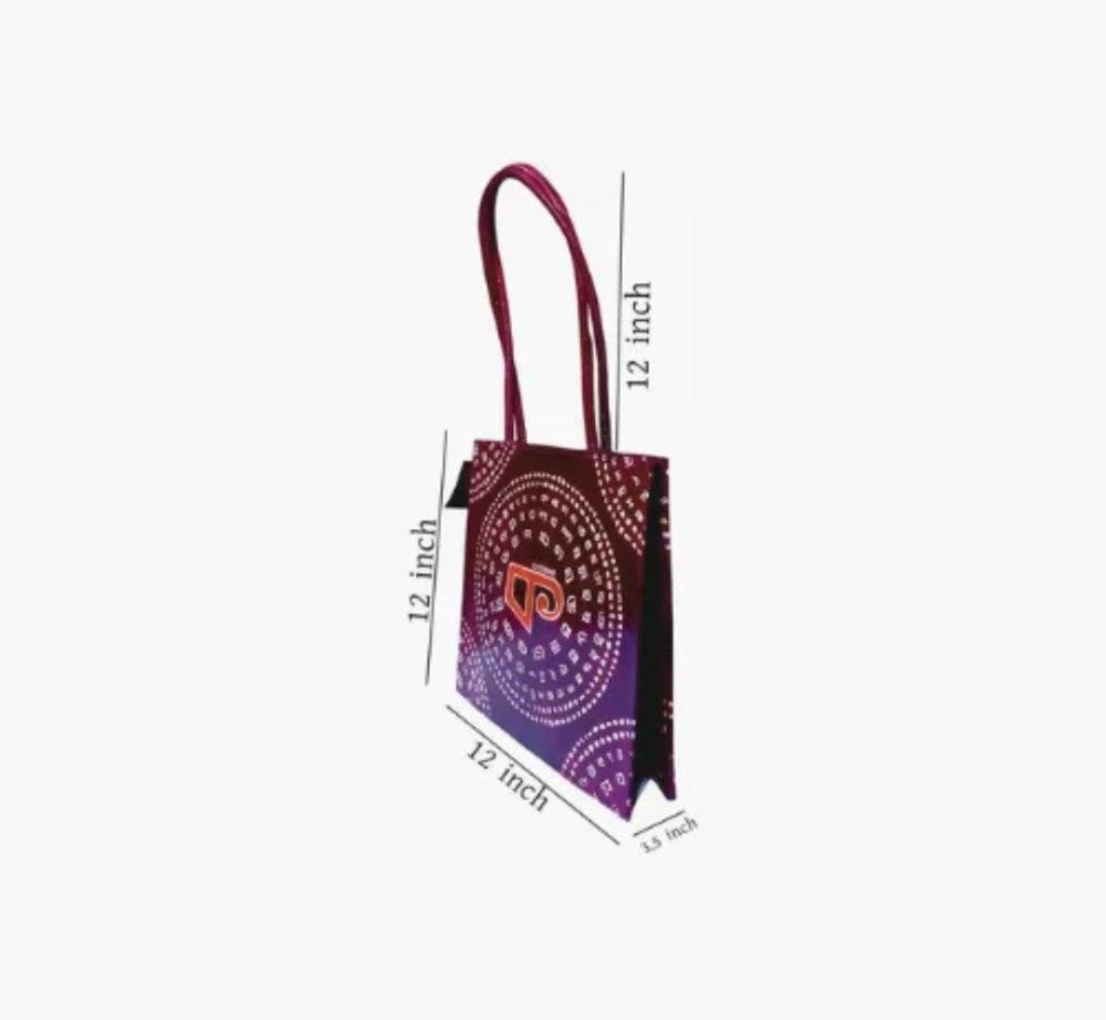 Shantiniketan Genuine Leather Handcarfted Bengali Letter Motif Maroon Shopping Bag For Woman( Bornomala)