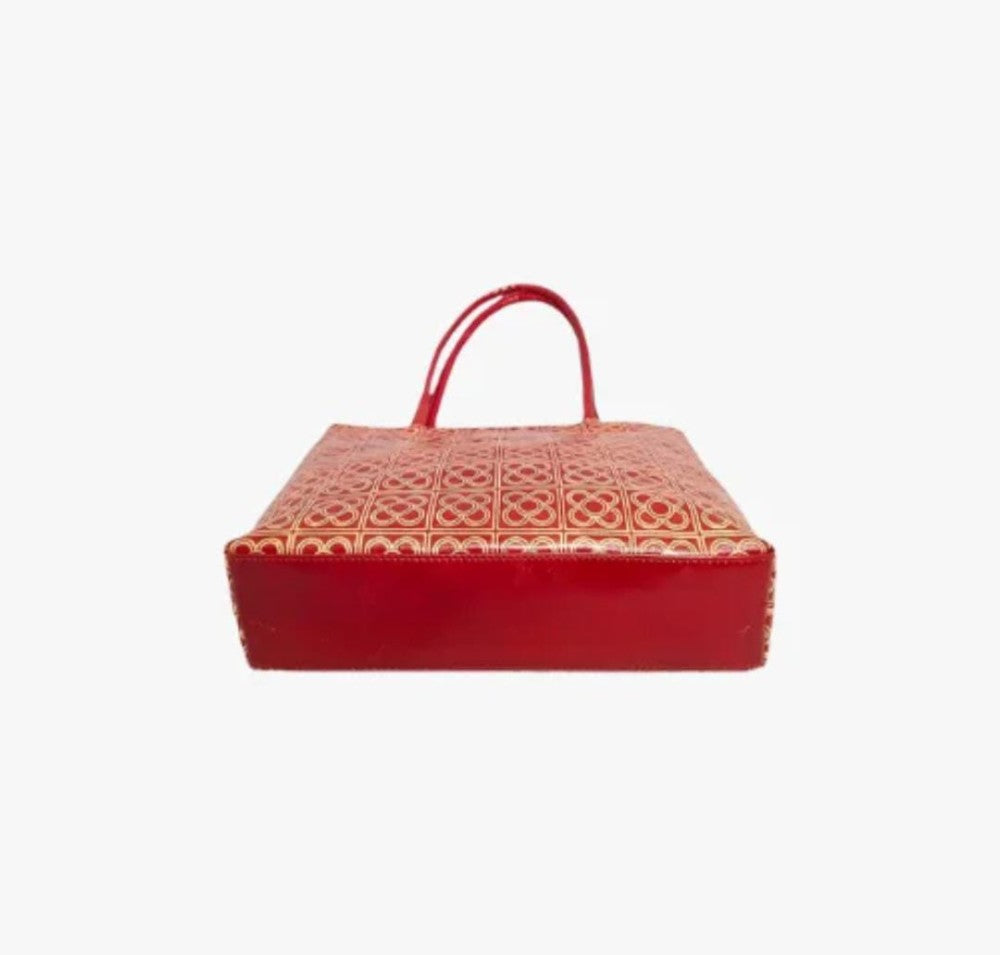 Shantiniketan Genuine Leather Handcarfted Geometric Motif Red Tote Bag For Woman