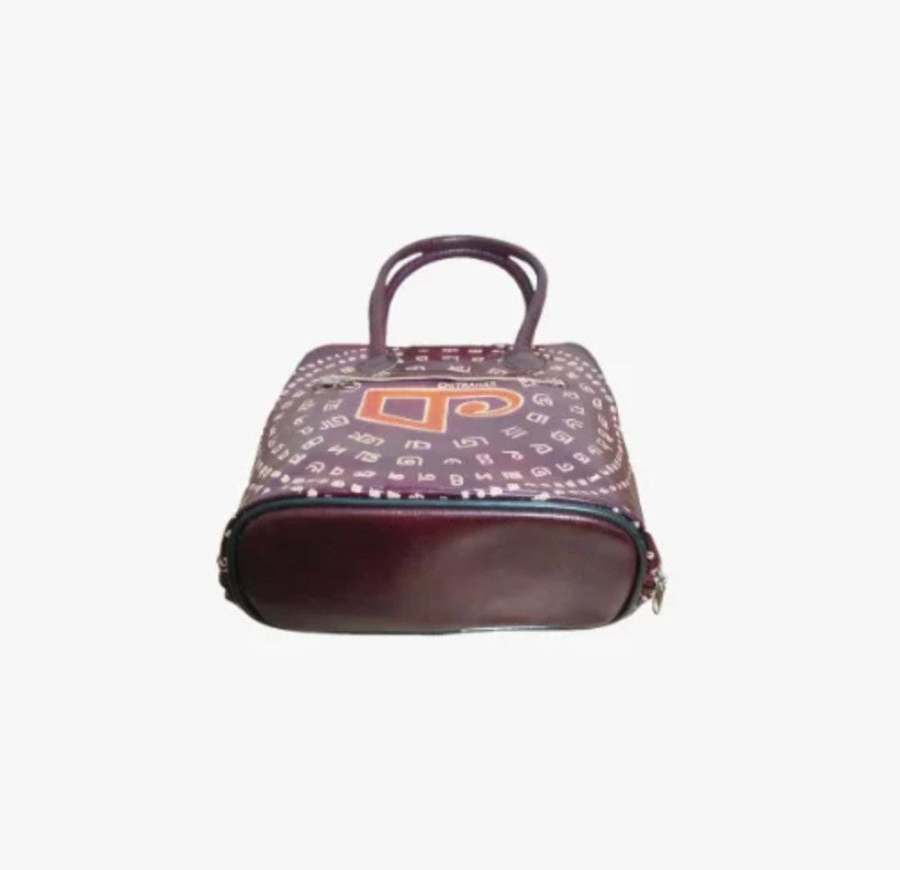 Shantiniketan Genuine Leather Handcarfted Maroon Fill Chain Hangbag For Woman( Bornomala)