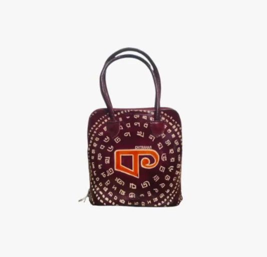 Shantiniketan Genuine Leather Handcarfted Maroon Fill Chain Hangbag For Woman( Bornomala)