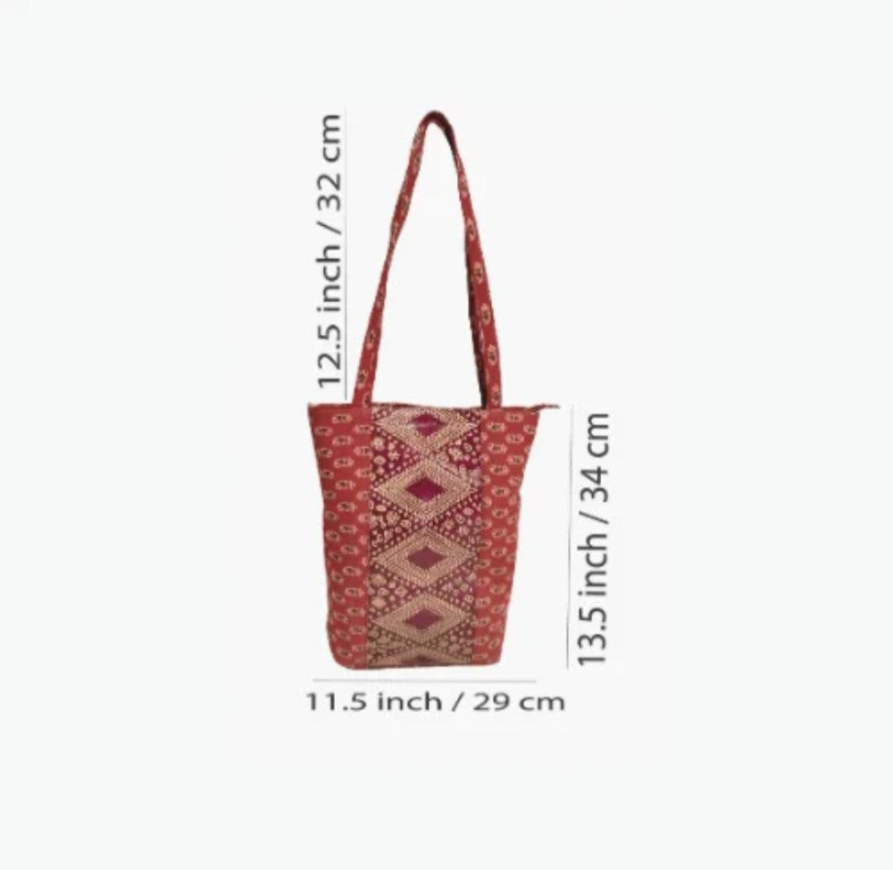 Shantiniketan Genuine Leather Handcarfted Maroon Tote Bag For Woman