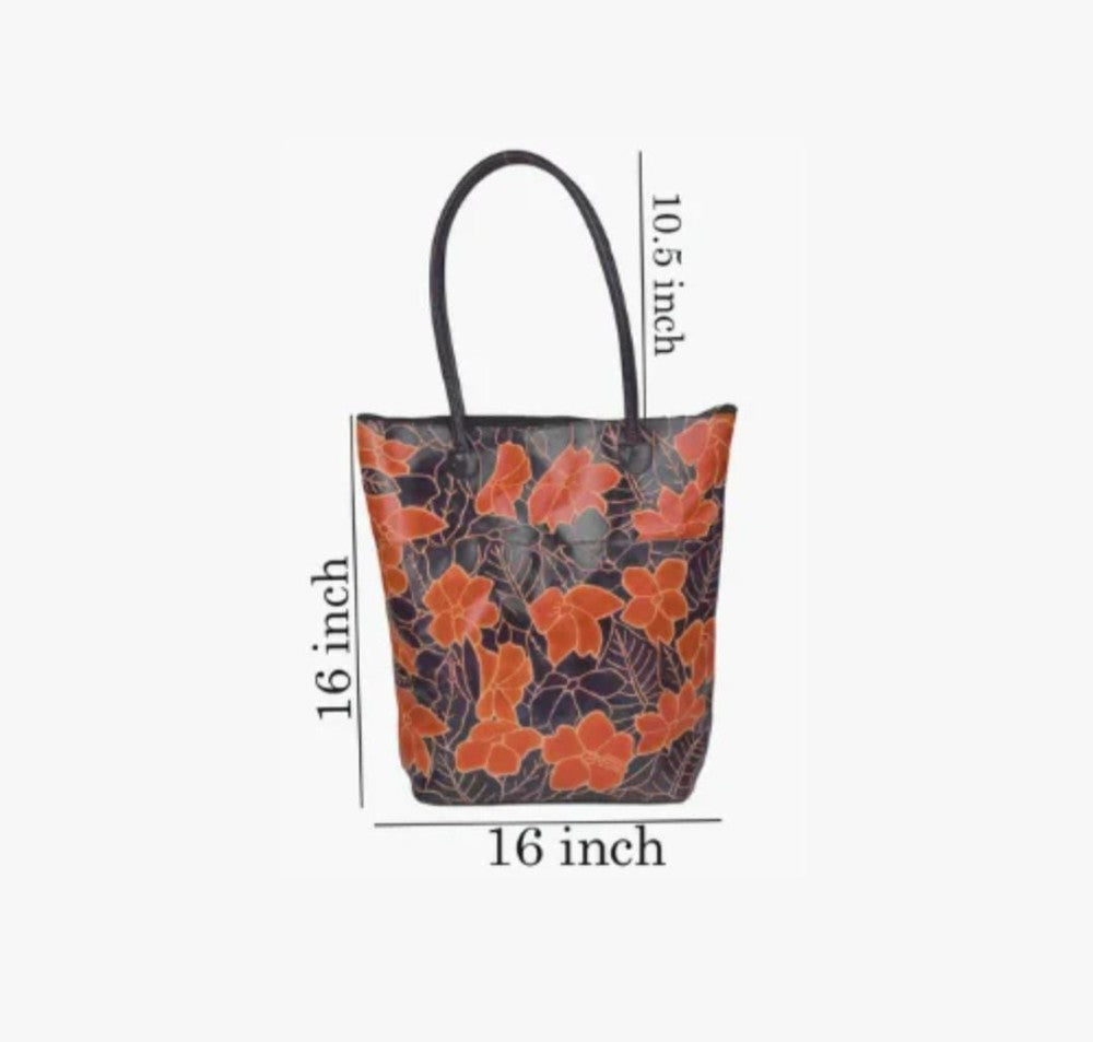 Shantiniketan Genuine Leather Handcarfted Orange Tote Bag For Woman