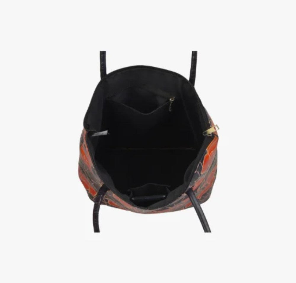 Shantiniketan Genuine Leather Handcarfted Orange Tote Bag For Woman