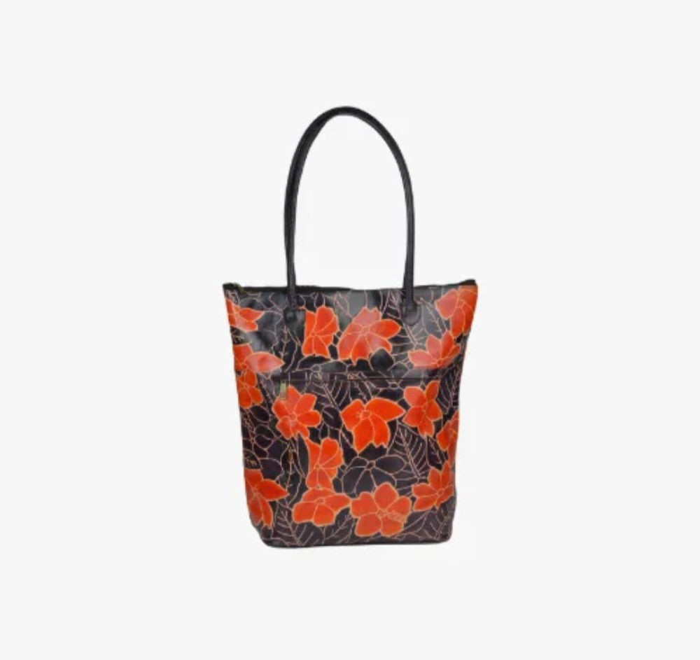 Shantiniketan Genuine Leather Handcarfted Orange Tote Bag For Woman