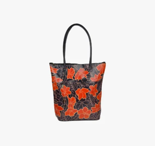 Shantiniketan Genuine Leather Handcarfted Orange Tote Bag For Woman