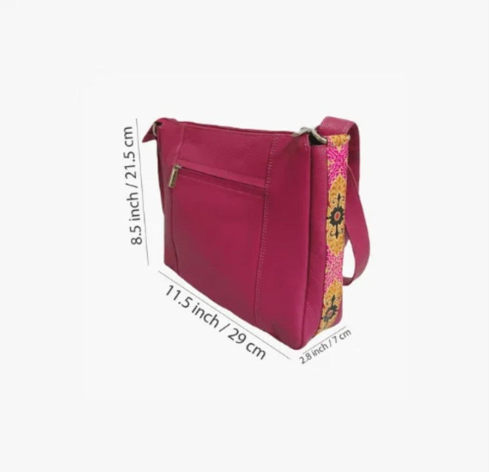 Shantiniketan Genuine Leather Handcarfted Patchwork Pink Trendy Sling Bag For Woman