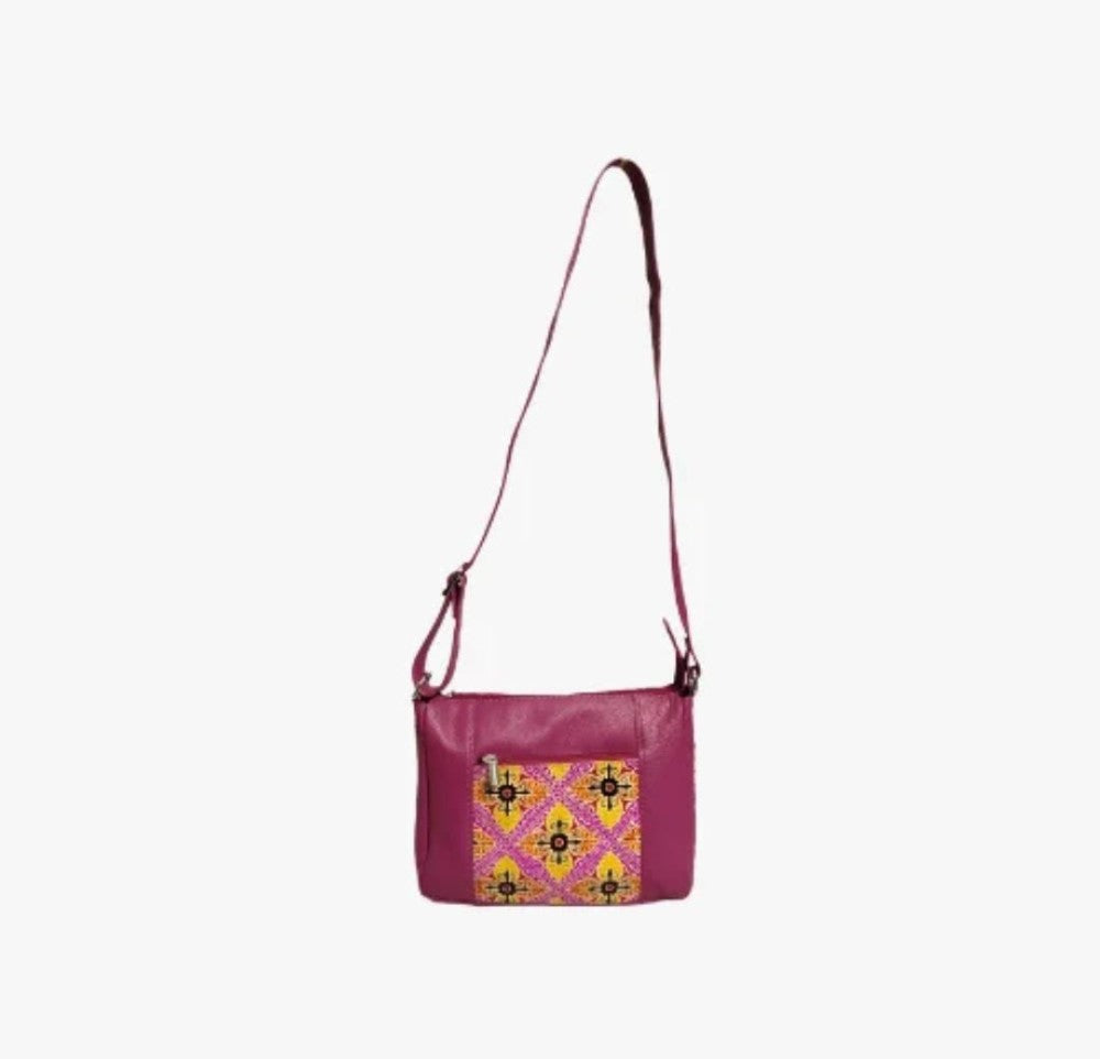 Shantiniketan Genuine Leather Handcarfted Patchwork Pink Trendy Sling Bag For Woman