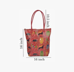 Shantiniketan Genuine Leather Handcarfted Red Tote Bag For Woman
