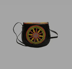 Shantiniketan Genuine Leather Handcarfted Traditional Chakra Ladies Black Sling Bag