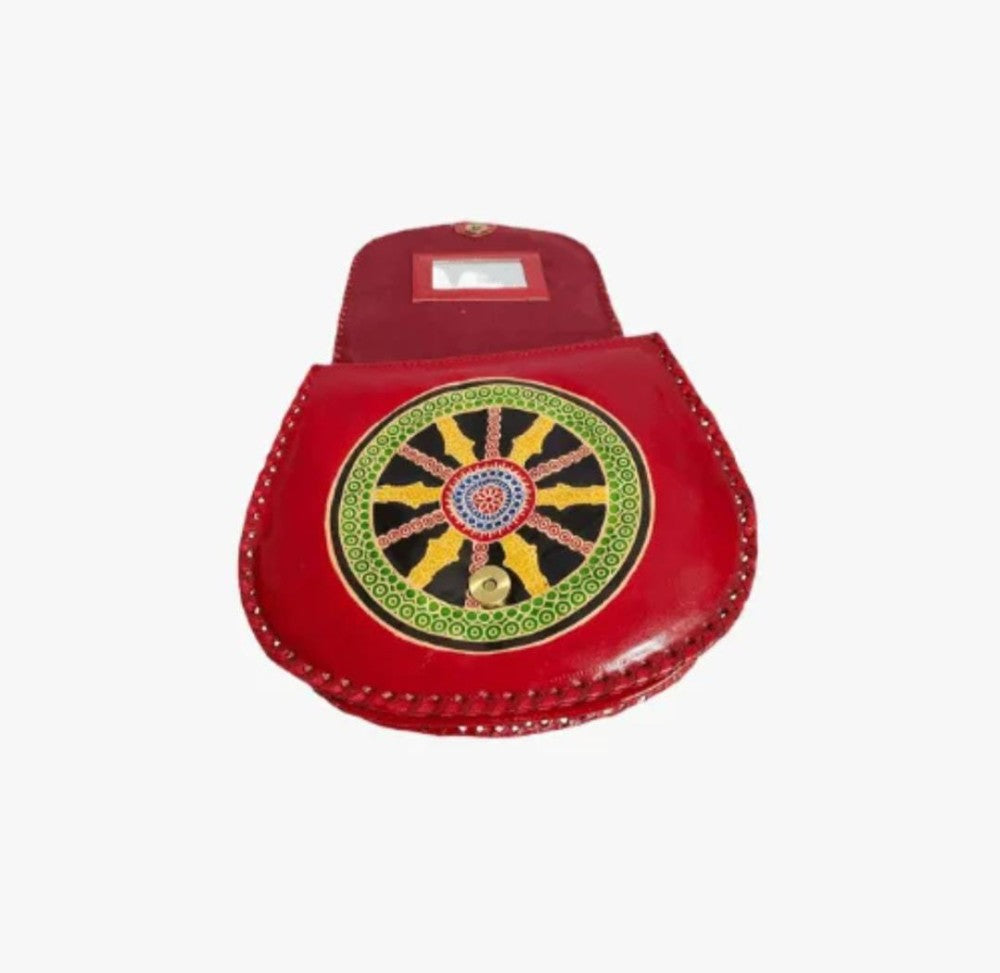 Shantiniketan Genuine Leather Handcarfted Traditional Chakra Ladies Red Sling Bag