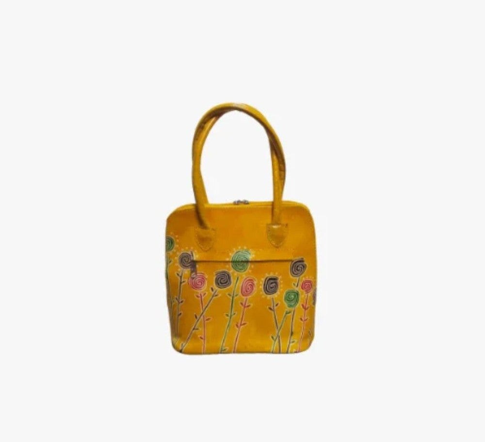 Shantiniketan Genuine Leather Handcarfted Yellow Fill Chain Hangbag For Woman( Daisy)