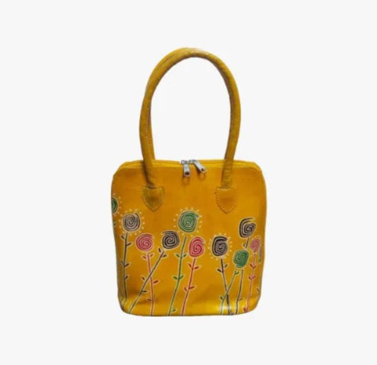 Shantiniketan Genuine Leather Handcarfted Yellow Fill Chain Hangbag For Woman( Daisy)