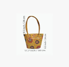 Shantiniketan Genuine Leather Handcarfted Yellow Shoulder Bag For Woman