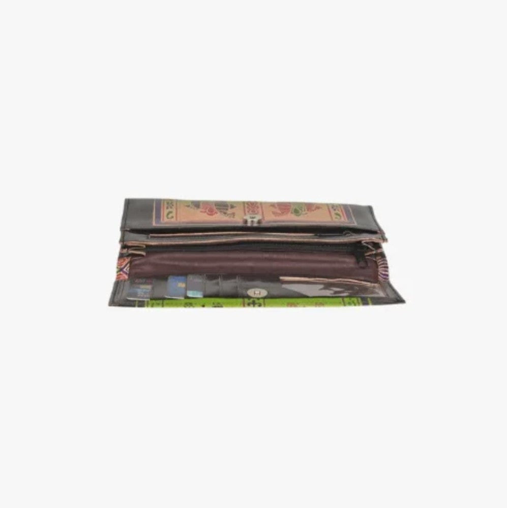 Shantiniketan Genuine Leather Handcrafted Traditional Figure Motif Clutch and Card Holder For Women