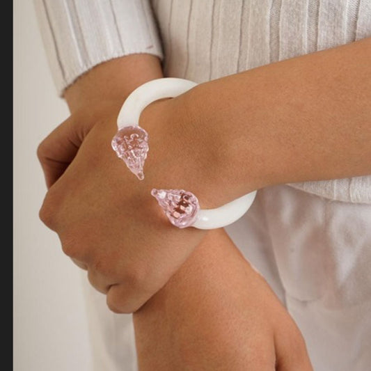 Shri Yantra Pink & White Glass Bangle