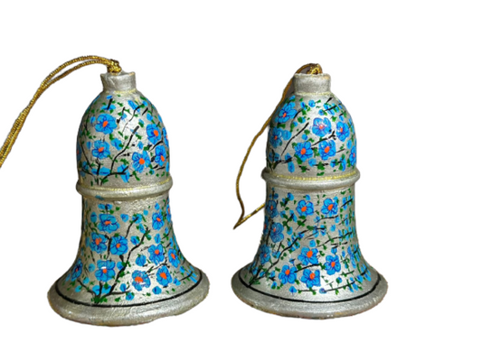 Silver & Blue Floral Christmas Bells