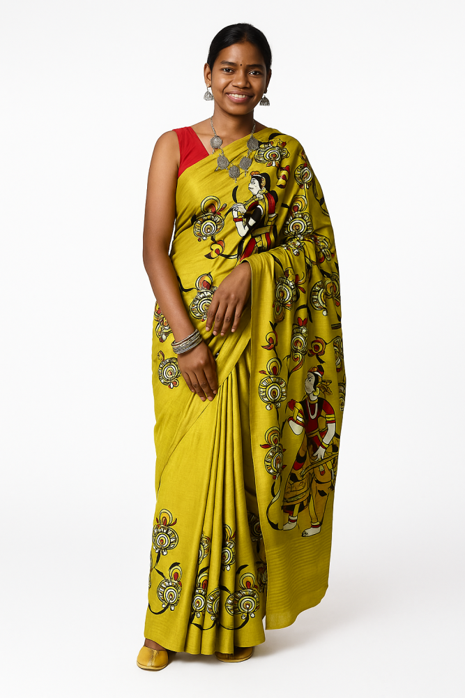 Sohrai Khovar Green Tussar Munga Saree