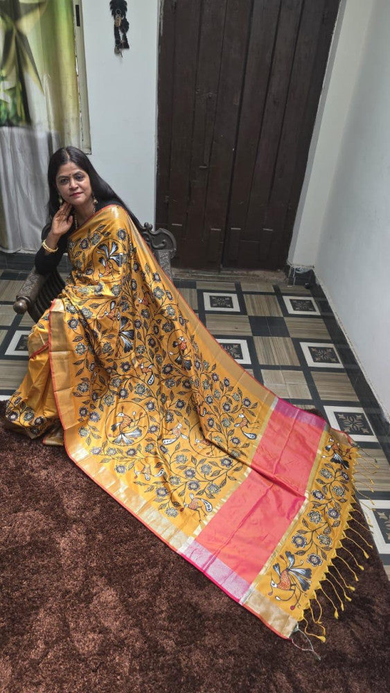 Sohrai Khovar Mustard Yellow Banana Silk Saree