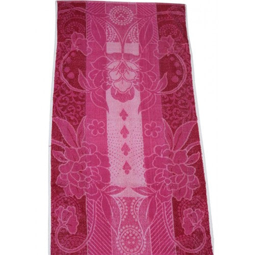 Ultra Soft Solapur Terry Towel In Red Floral Pattern For Home Bathing & Hotels