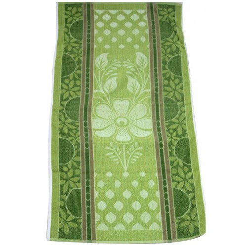 Ultra Soft Solapur Terry Towel In Green Floral Pattern For Home Bathing & Hotels