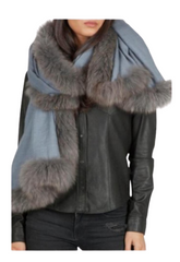 Soothing Blue With Grey Fur Pashmina Stole