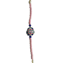 Sparkling Silver Gulabi Meenakari Rakhi