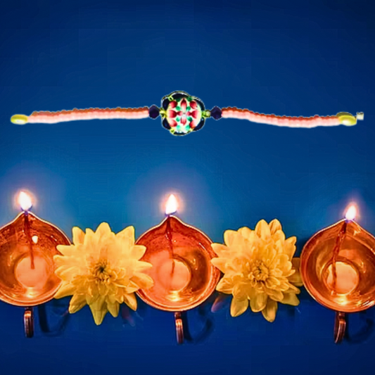 Sparkling Silver Gulabi Meenakari Rakhi