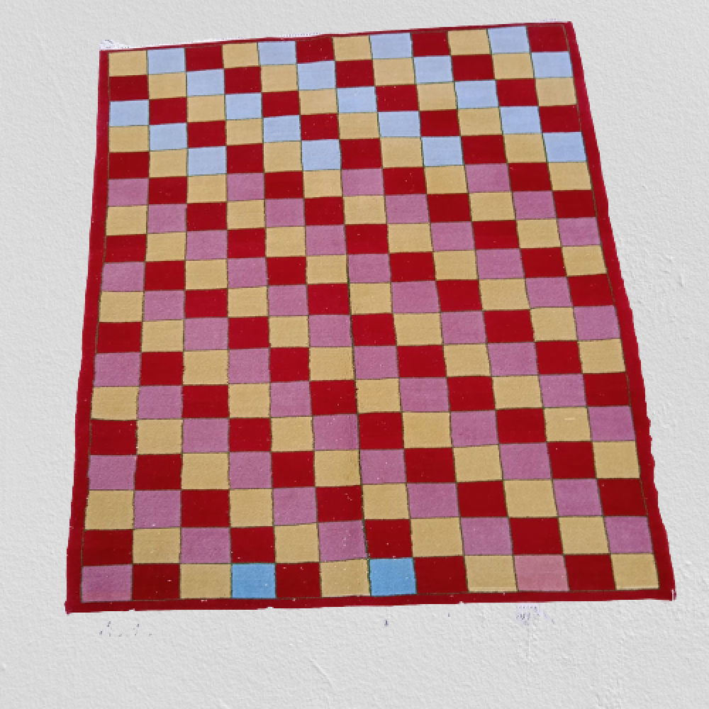 Square Design Red Hand Knotted Carpet 16/16 Knots