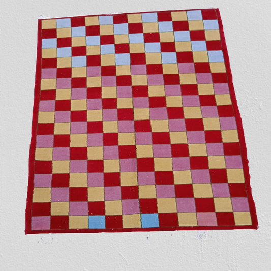 Square Design Red Hand Knotted Carpet 16/16 Knots