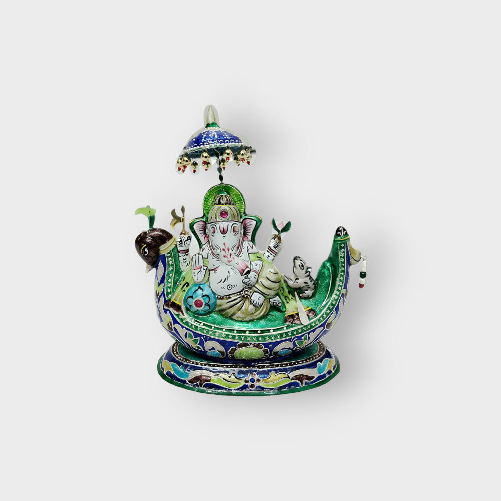 Sri Ganesh On Boat Banaras Gulabi Meenakari Art