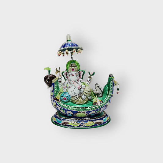 Sri Ganesh On Boat Banaras Gulabi Meenakari Art
