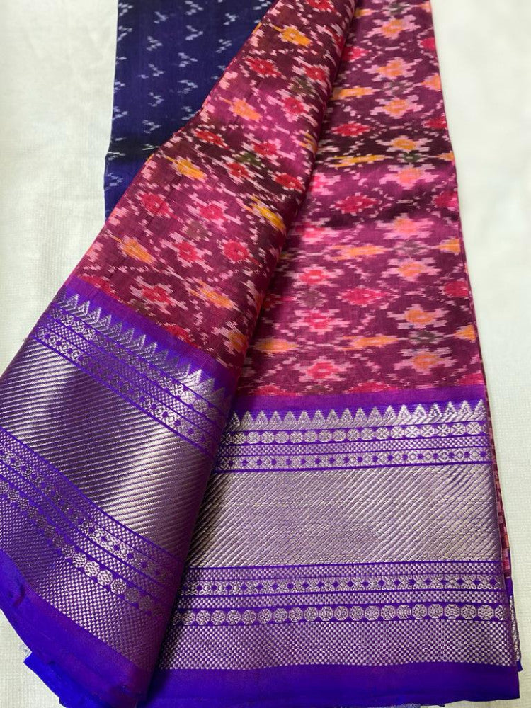 Stunning Violet With Rani Pink Telia Rumal Saree