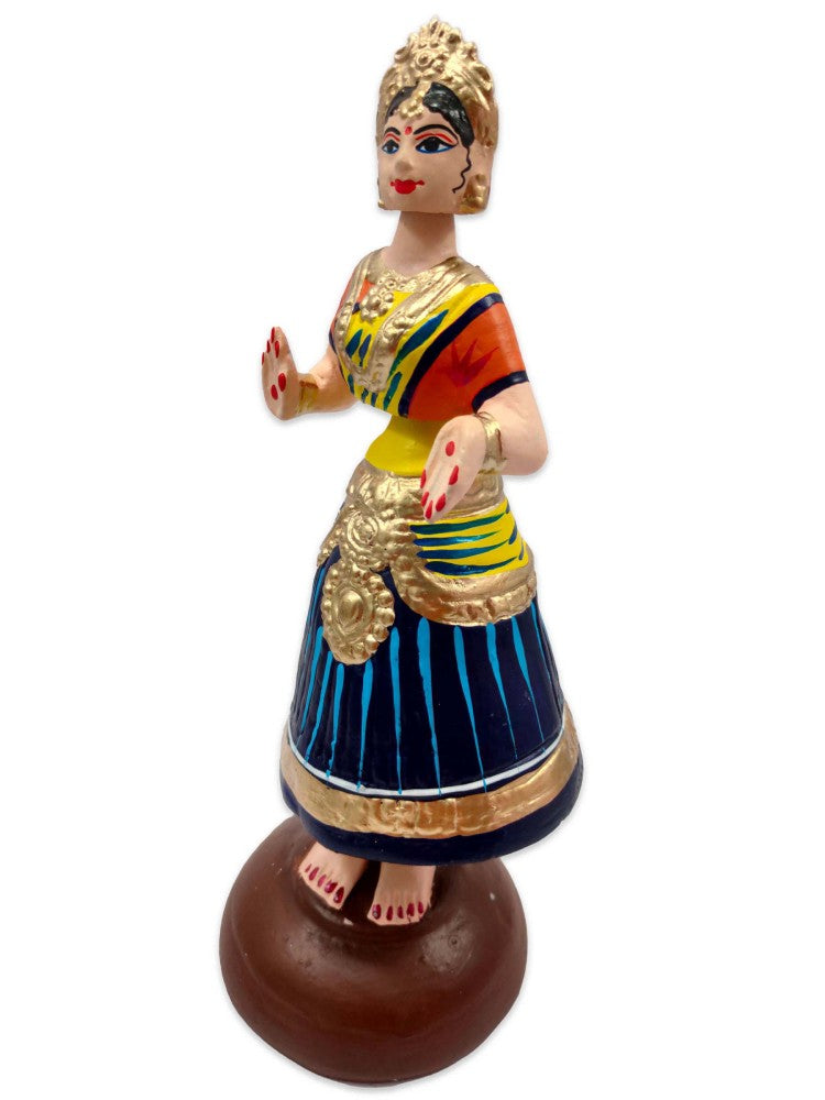Tanjavur Dancing Doll : 11 Inch, Dark Blue-Yellow-Orange