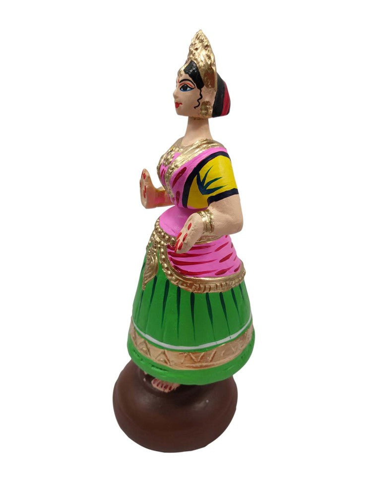 Tanjavur Dancing Doll : 11 Inch, Light Green-Pink-Yellow