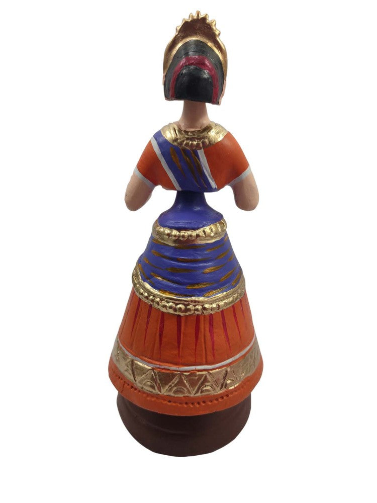Tanjavur Dancing Doll : 11 Inch, Orange-Purple-Orange