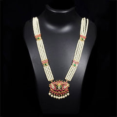 White Pearl Long Necklace 24 Kt Gold Foil Temple Jewellery