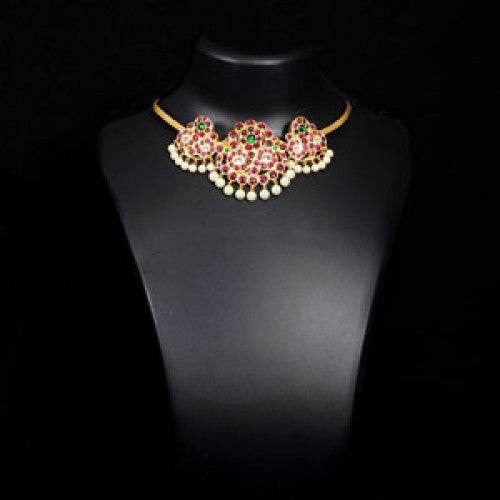 Designer 24 Kt Gold Foil Temple Jewellery Necklace