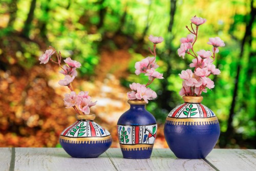 Terracota Blue Vase set of 3