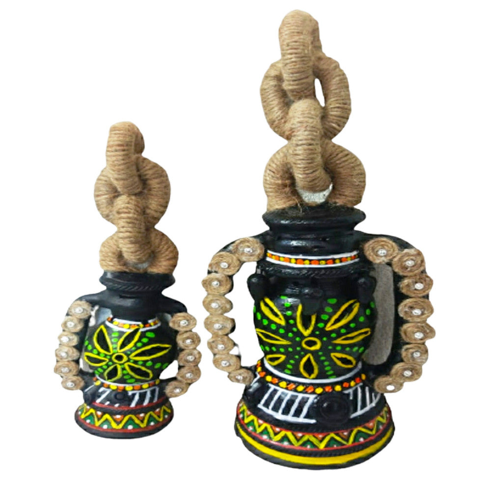 Terracota Jute Painted Lamp set