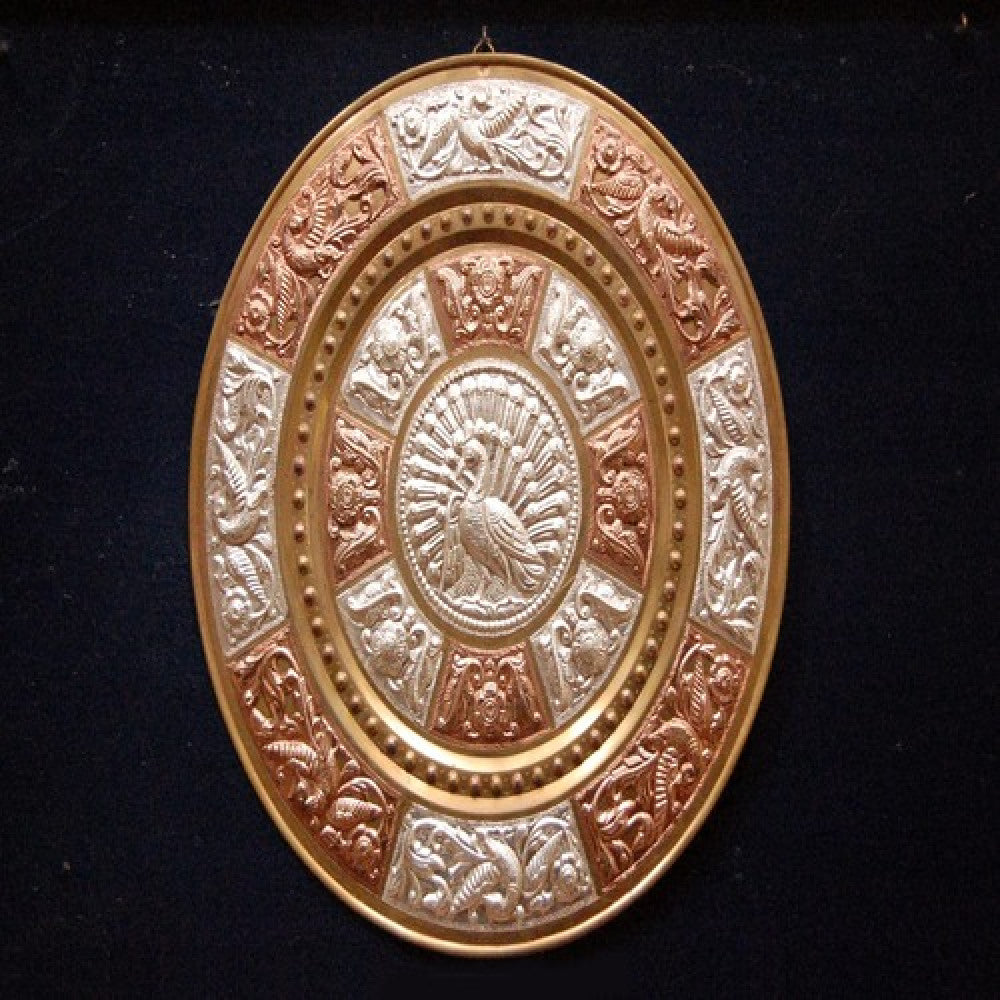 Thanjavur Art Plate with Beautiful Peacock Motif - 14 Inches