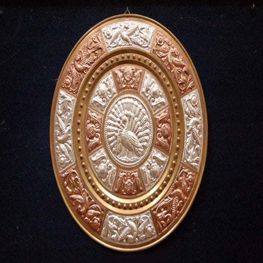 Thanjavur Art Plate with Beautiful Peacock Motif - 14 Inches