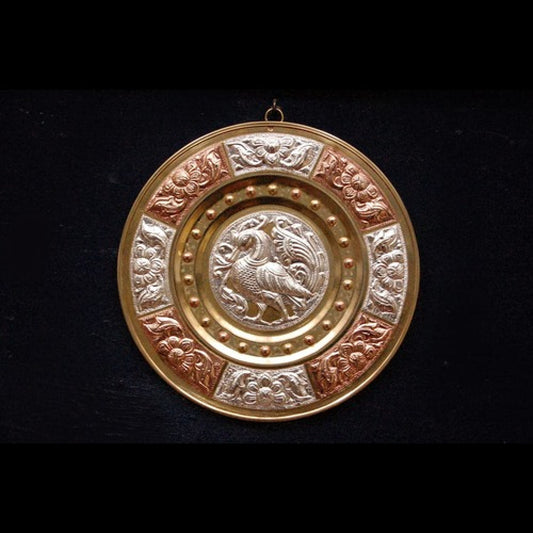 Thanjavur Art Plate with Beautiful Peacock Motif - 8 Inches