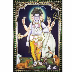 Thanjavur Painting Tridev Bramha, Vishnu and Shiva