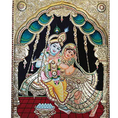 Thanjavur Painting Radha Krishna On Swing