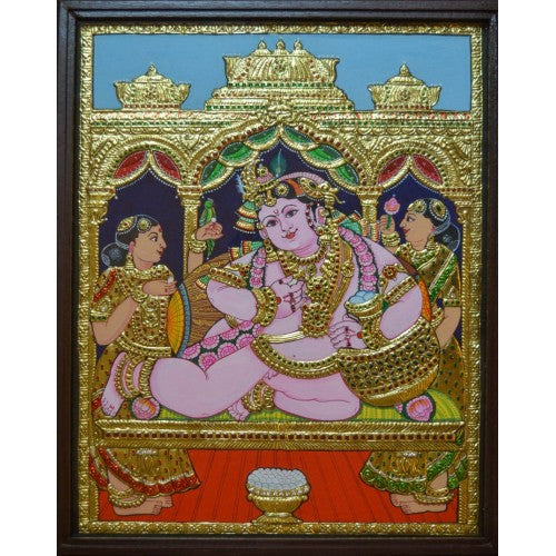 Traditional Thanjavur Painting of Baby Krishna with Devaki Yashoda